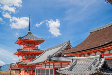 Fototapeta na wymiar The most beautiful viewpoint of Kiyomizu-dera Temple is a popular tourist destination in Kyoto, Japan.