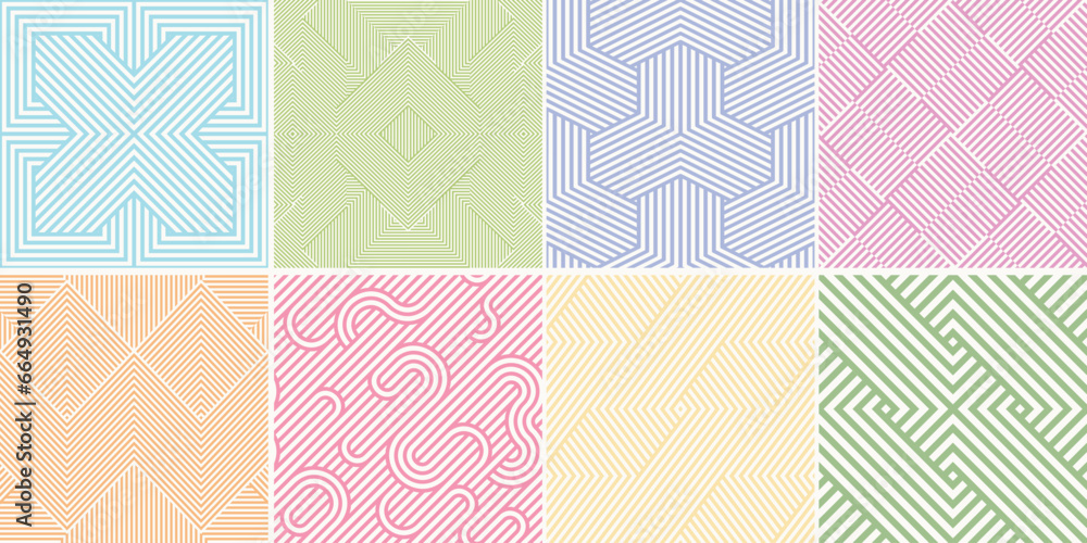 Fototapete collection of seamless weave geometric patterns. color endless striped textures - delicate backgroun