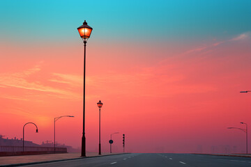 A captivating photograph of a light pole standing tall against the backdrop of a vivid sunset.  