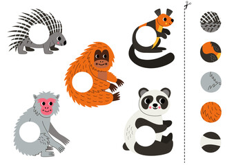Naklejka premium Cut and glue parts of cute Asian animals.