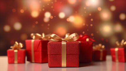 Fototapeta premium Red christmas gift box. generative ai