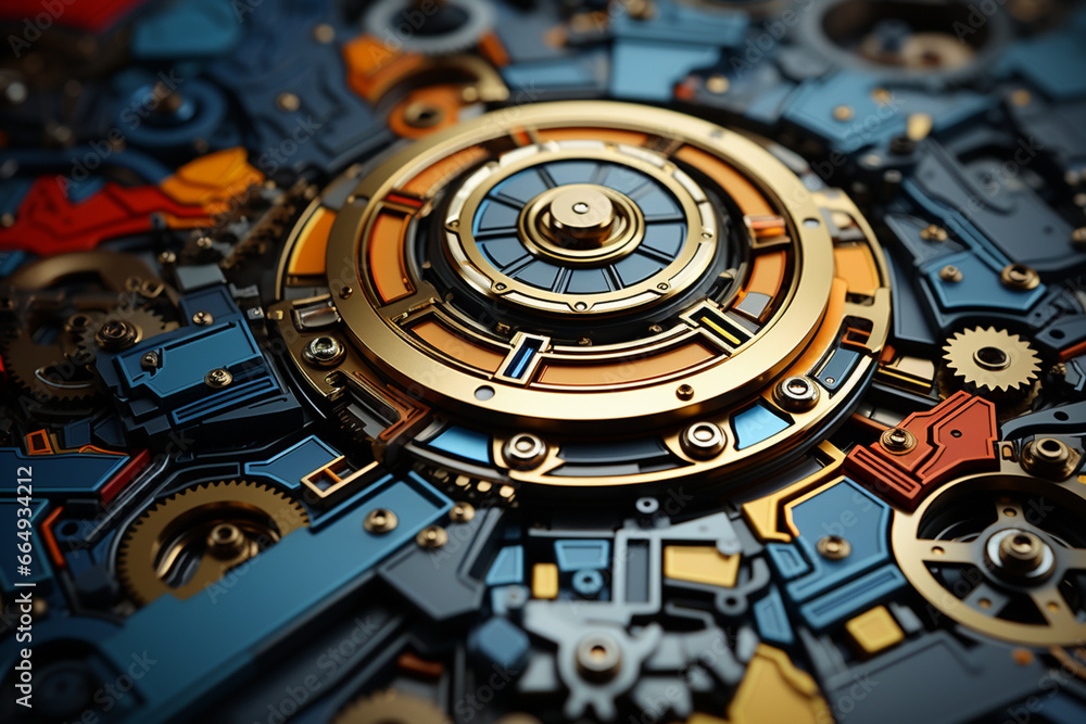Leinwandbilder a captivating image showcases an abstract representation of mining wheels and gears, with interlocki