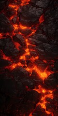 Background texture of flowing lava. The molten magma engulfs the earth, turning it into a grungy, cracked surface. This abstract illustration captures the danger and power of a volcanic explosion.
