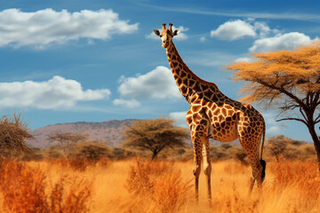 Obraz premium Giraf wildlife animal in africa with savanna background