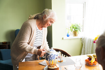 Happy old couple at home