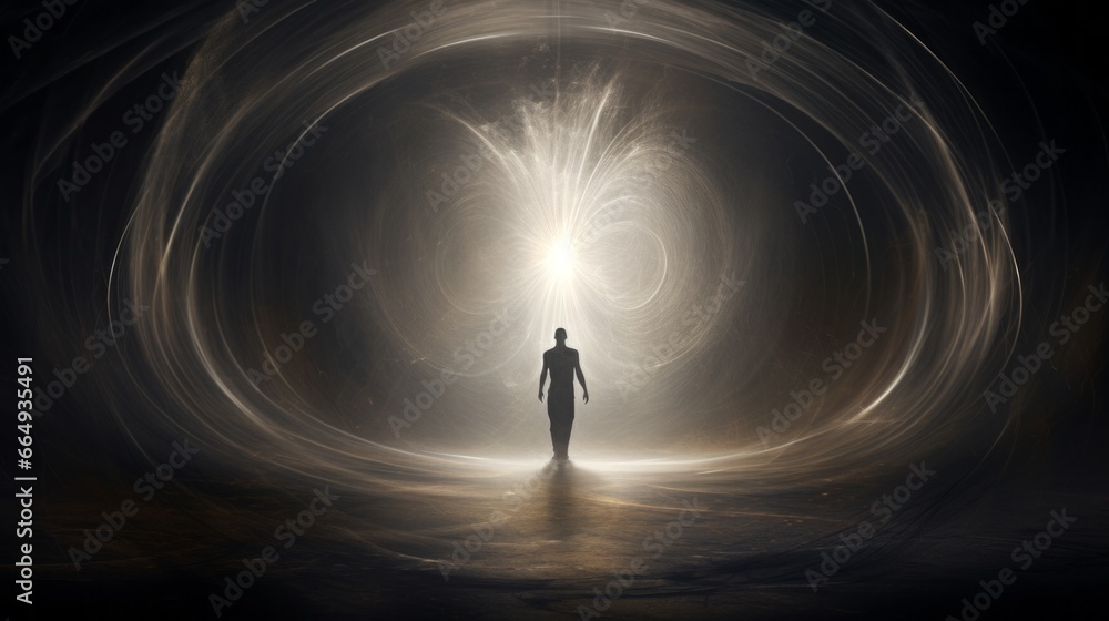 Poster an image that adheres to the rule of thirds, with a central, ethereal figure representing the spirit