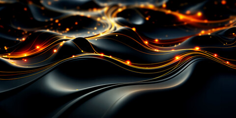 Black and gold line with lighting abstract background
