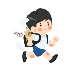 Kid Boy with backpack running to school