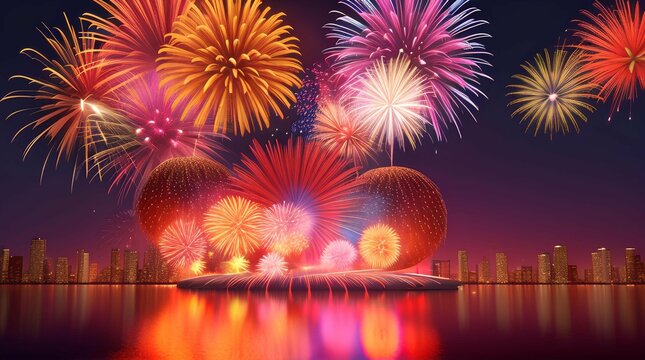 New Year Celebration with Colorful Fireworks, New Year Background, New Year Fireworks Background, Colorful Fireworks Background, New Year Celebration  Background