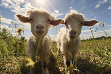 Fototapeta premium Farming rural animals grass cute goat