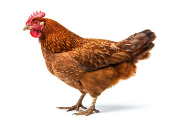 Fototapeta premium Brown Hen Showcasing Its Strut on a White Background