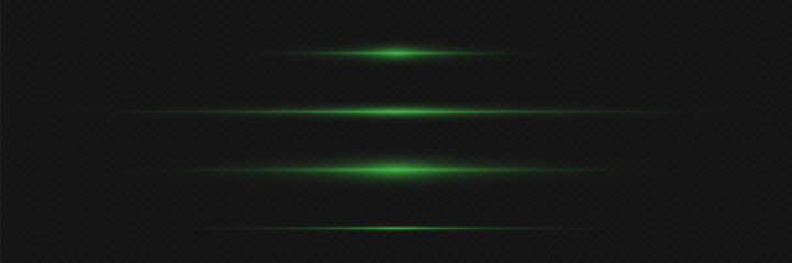 Collection of glowing horizontal neon lines. Shining laser beams with LED effect. Vector elements.