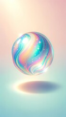 Iridescent balloon bubble on pastel background with gradient. A vibrant and whimsical bubble of joy radiates in the sky, its radiant rainbow background captivating the viewer with its dazzling colors	