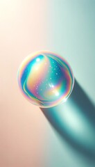 Iridescent balloon bubble on pastel background with gradient. A vibrant and whimsical bubble of joy radiates in the sky, its radiant rainbow background captivating the viewer with its dazzling colors	