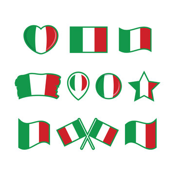 Italy flag icon set vector isolated on a white background. Italian Flag graphic design element. Flag of Italy symbols collection. Set of Italy flag icons in flat style