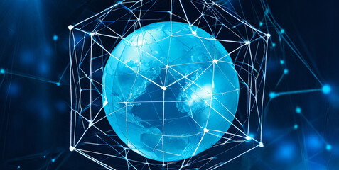 Naklejka na ściany i meble hexagon blue sphere d earth network globe planet transparent background 