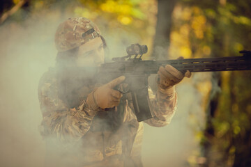 Woman in army. Tactical exercise. Soldier.
