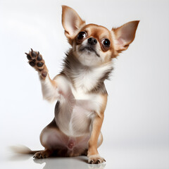 Chihuahua dog sitting and giving paw isolated on a white background