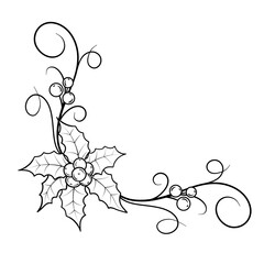 Christmas Holly berries Border black doodle.