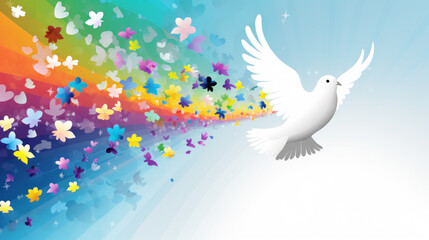 Flowers and dove background with copy space for greeting text
