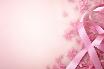 Ribbon and flowers background with copy space for greeting text