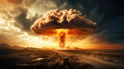 Terrible explosion of a nuclear bomb with a mushroom. Hydrogen bomb