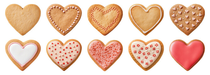 Heart-shaped cookies isolated on transparent background - obrazy, fototapety, plakaty