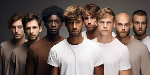 Multiracial men from the united states in a group, in the style of light white and dark amber. Success people Different races and religions - obrazy, fototapety, plakaty