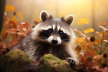raccoon in the autumn forest