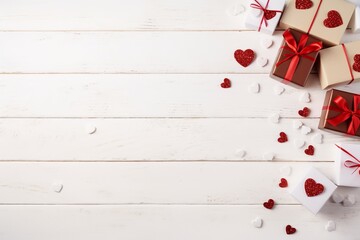 Valentines Day Gifts and Hearts Background

