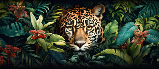 Jaguar in the tropical jungle - obrazy, fototapety, plakaty