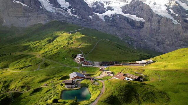 amazing Swiss nature . Kleine Scheidegg mountain pass that runs between the famous Eiger and the Lauberhorn famous for hiking in Bernese Alps. Switzerland travel