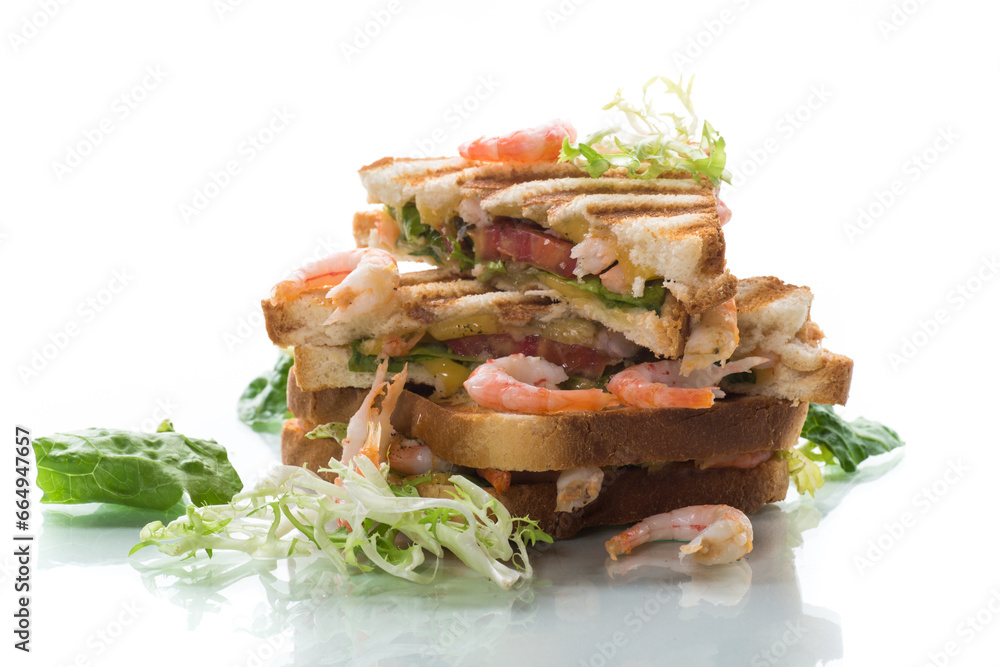 Sticker sandwich with lettuce and shrimp.