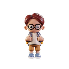 3d Character Student Stand While Holding Bag Pose. 3d render isolated on transparent backdrop.