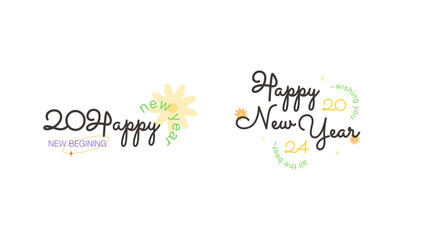 Hand drawn Happy New Year 2024 lettering greeting design. New year, New life and New beginning. Wishing you all the best