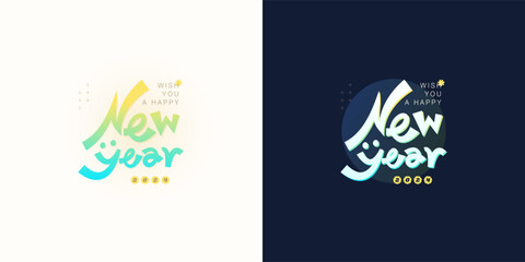 Creative concept of Bright and Dark of 2024 Happy New Year posters. Design templates with gradient typography logo for celebration season decoration.