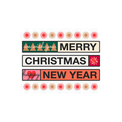 Merry Christmas and Happy New Year label. Message in Christmas festival element design box.