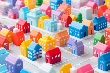 Fototapeta premium カラフルな住宅の街並み（3D）楽しい街並みと楽しい暮らし。