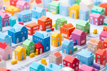 Fototapeta premium カラフルな住宅の街並み（3D）楽しい街並みと楽しい暮らし。