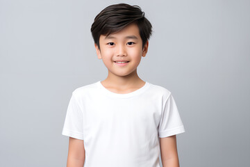 Happy Fictional Asian Kid Smiling. Isolated on a Colored Background. Generative AI.