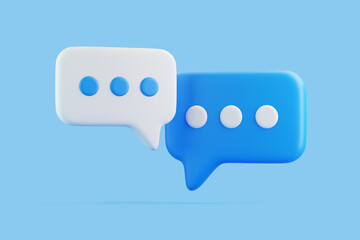 Speech bubble on blue background. Chat icon set. Chatting box, message box. 3D render illustration