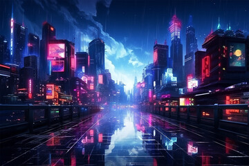 Naklejka premium illustration of a developed city view during the rain