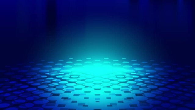 Abstract creative motion glowing light halftone circular pattern on blue background. Video animation Ultra HD 4k footage.