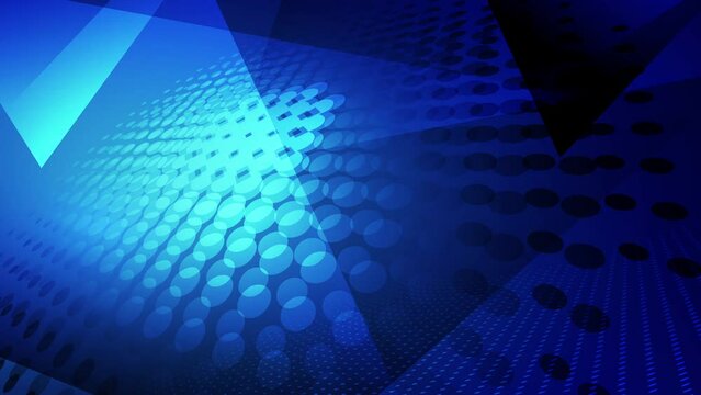 Abstract creative motion halftone circular shape and triangle on gradient blue background. Video animation Ultra HD 4k footage.