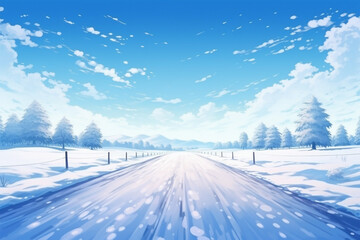 Fototapeta na wymiar illustration of a view of a snow-covered highway