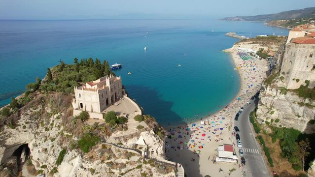 Tropea - Italy - Aerial reverse view of Tropea coast in summer season, Calabria