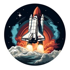 Futuristic Space Shuttle Launching into Orbit with Earth in Background - obrazy, fototapety, plakaty