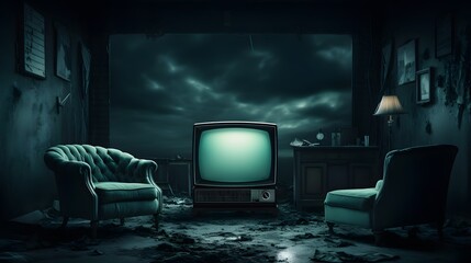 Monochromatic Masterpieces: Dark Cyan and White TV Screen with a Satirical Tone