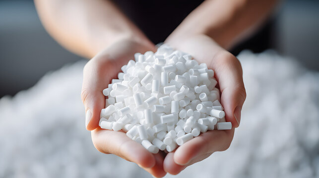 White plastic grain, plastic polymer granules,hand hold Polymer pellets, Raw materials for making water pipes, Plastics from petrochemicals and compound extrusion, resin from plant polyethylene