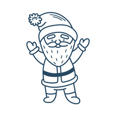 Cute smiling Santa Claus. Hand doodle Christmas illustration isolated on a white background.